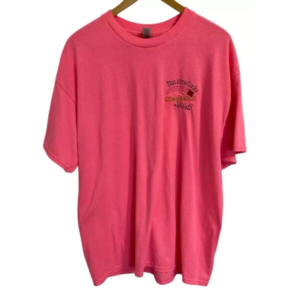 Tops - Women's Gildan Embroidery This is my Lucky Corn Hole T-shirt Size XL Pink